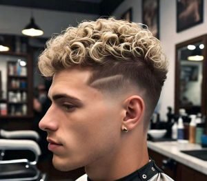 blonde high fade curly men haircut