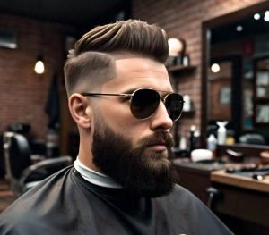 high fade haircut with beard