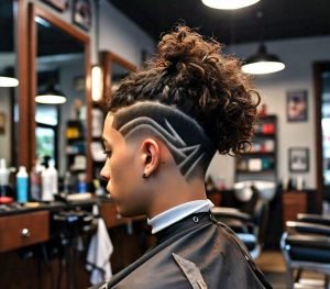 ponytail curly taper fade haircut