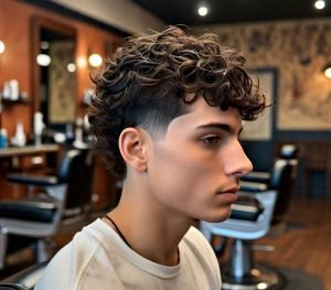 side burn with low taper fade curly