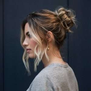 Layered Hair with a Messy Bun Style 02