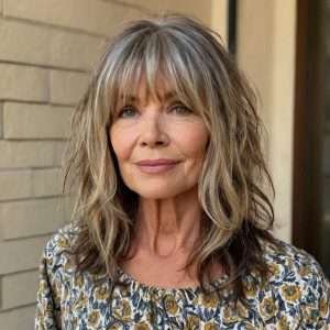 Shag with Curtain Bangs for Women Over 50