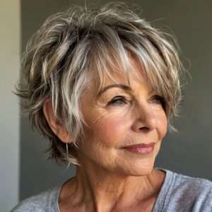 Short messy hairstyle for women over 60