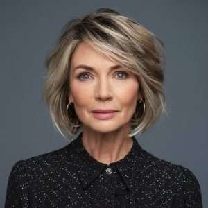 Textured Bob with Highlights for Women Over 50