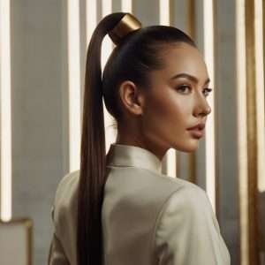Sleek High Ponytail with Middle Part